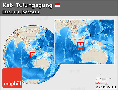 Shaded Relief Location Map of Kab. Tulungagung, within the entire country