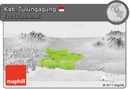 Physical Panoramic Map of Kab. Tulungagung, lighten, desaturated