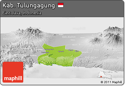 Physical Panoramic Map of Kab. Tulungagung, lighten, desaturated