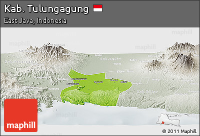 Physical Panoramic Map of Kab. Tulungagung, lighten, semi-desaturated