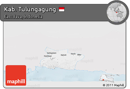 Silver Style Panoramic Map of Kab. Tulungagung, single color outside