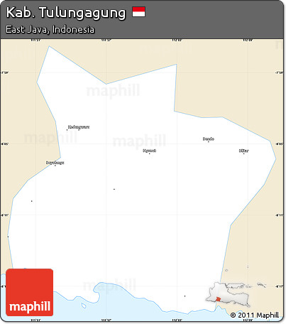 Classic Style Simple Map of Kab. Tulungagung, single color outside
