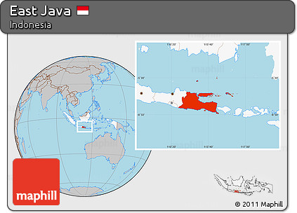 Gray Location Map of East Java, highlighted country