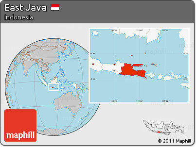 Gray Location Map of East Java, highlighted country