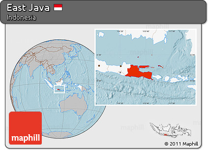 Gray Location Map of East Java, highlighted country, hill shading