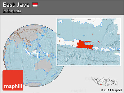 Gray Location Map of East Java, highlighted country, hill shading