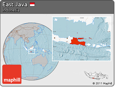 Gray Location Map of East Java, highlighted country, hill shading