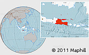 Gray Location Map of East Java, highlighted country, hill shading
