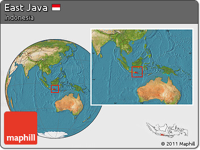 Satellite Location Map of East Java, within the entire country
