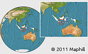 Satellite Location Map of East Java, highlighted country, within the entire country