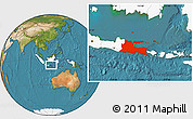 Satellite Location Map of East Java, highlighted country
