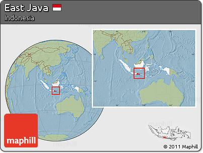 Savanna Style Location Map of East Java, highlighted country, within the entire country, hill shading