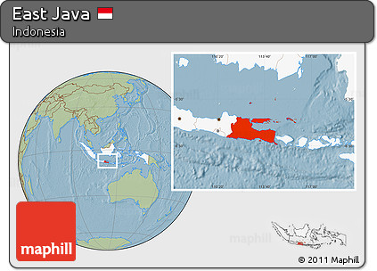 Savanna Style Location Map of East Java, highlighted country, hill shading