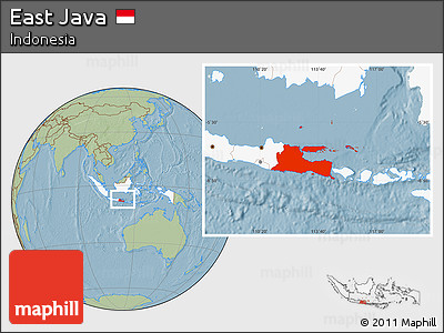 Savanna Style Location Map of East Java, highlighted country, hill shading