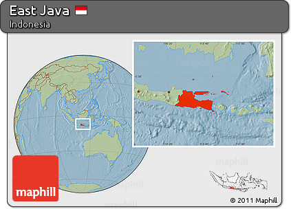 Savanna Style Location Map of East Java, hill shading
