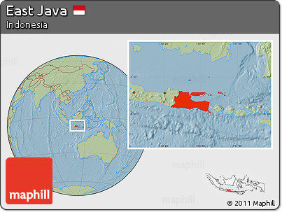 Savanna Style Location Map of East Java, hill shading