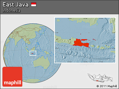 Savanna Style Location Map of East Java, hill shading