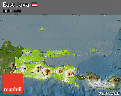 Physical Map of East Java, darken
