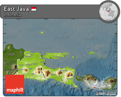 Physical Map of East Java, darken