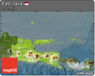 Physical Map of East Java, darken