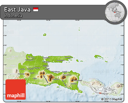 Physical Map of East Java, lighten