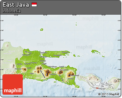 Physical Map of East Java, lighten
