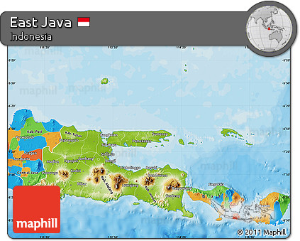 Physical Map of East Java, political outside