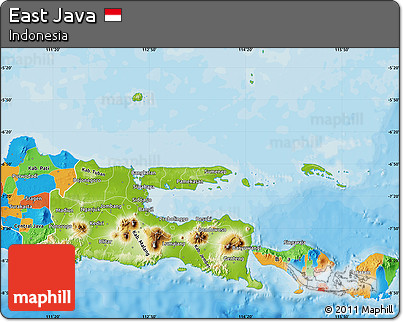 Physical Map of East Java, political outside