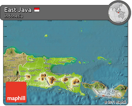 Physical Map of East Java, satellite outside
