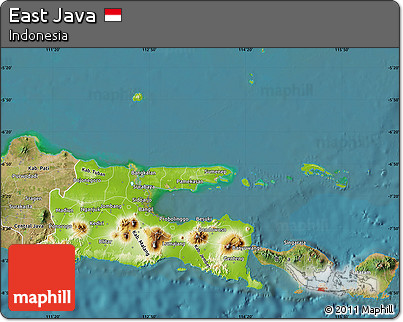Physical Map of East Java, satellite outside