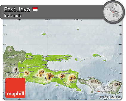 Physical Map of East Java, semi-desaturated