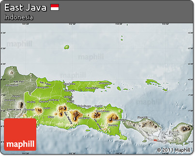 Physical Map of East Java, semi-desaturated