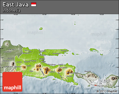Physical Map of East Java, semi-desaturated