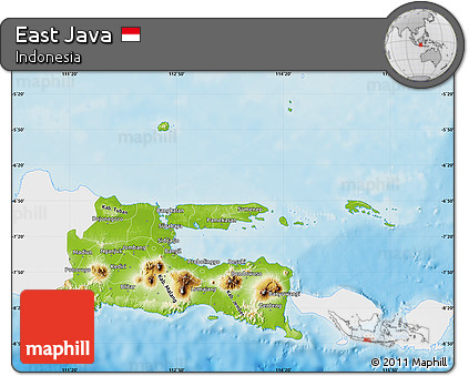 Physical Map of East Java, single color outside