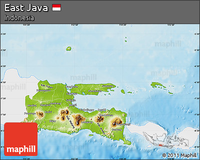 Physical Map of East Java, single color outside
