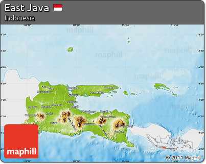 Physical Map of East Java, single color outside