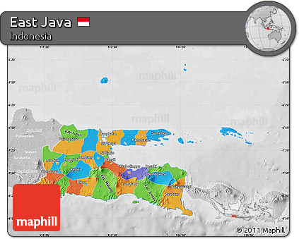 Political Map of East Java, lighten, desaturated