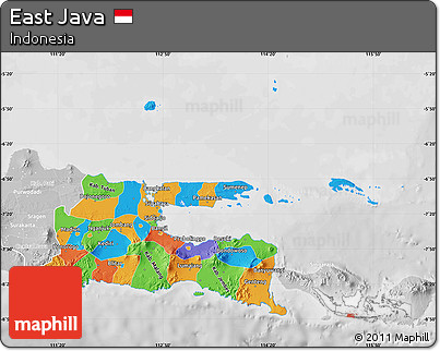 Political Map of East Java, lighten, desaturated