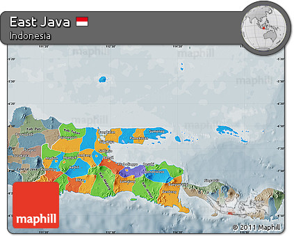 Political Map of East Java, semi-desaturated