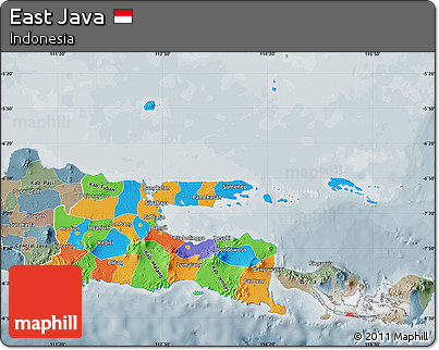Political Map of East Java, semi-desaturated