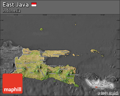 Satellite Map of East Java, darken, desaturated
