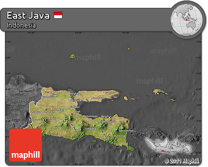 Satellite Map of East Java, darken, desaturated