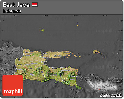 Satellite Map of East Java, darken, desaturated