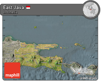 Satellite Map of East Java, semi-desaturated