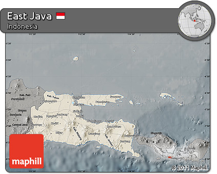 Shaded Relief Map of East Java, darken, semi-desaturated