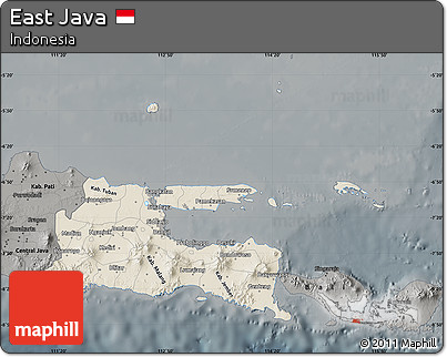 Shaded Relief Map of East Java, darken, semi-desaturated