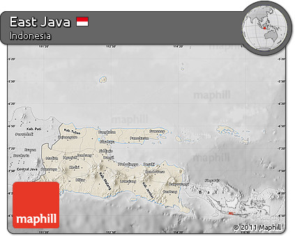 Shaded Relief Map of East Java, desaturated