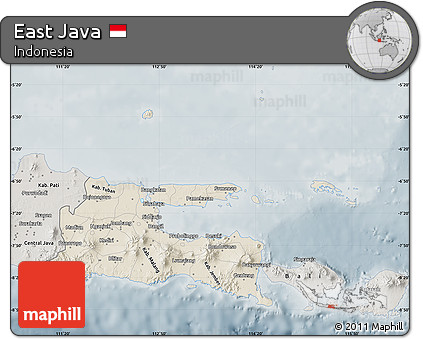 Shaded Relief Map of East Java, semi-desaturated