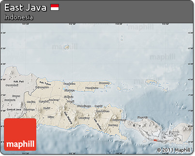 Shaded Relief Map of East Java, semi-desaturated