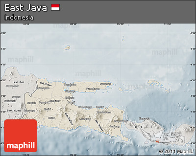 Shaded Relief Map of East Java, semi-desaturated